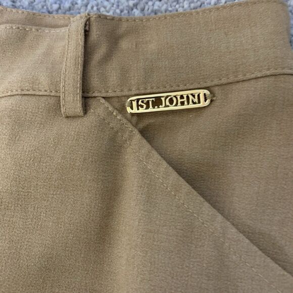 St John Sport by Marie Gray Tan Pants Womens Size 2 Stretch Career Casual Logo - Picture 8 of 11